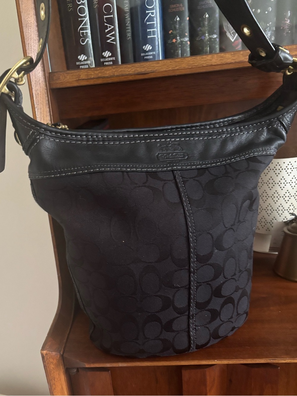 Coach 2007 Bleecker Bucket Bag Signature Black Canvas and Leather